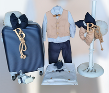 Load image into Gallery viewer, Christening Boys Navy Blue Spot Set