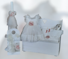 Load image into Gallery viewer, Christening Girls Romantic Set With Wooden Bench Box