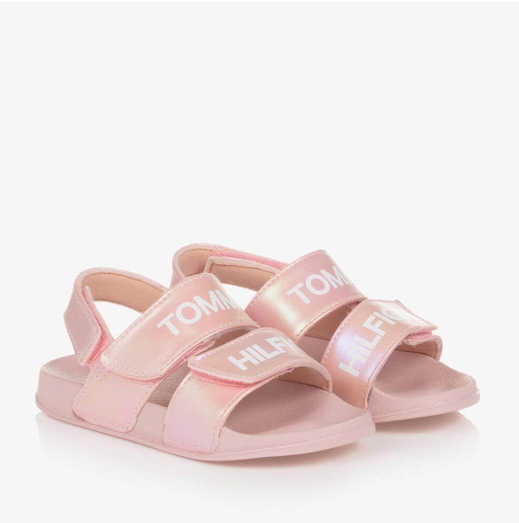 TOMMY HILFIGER Girls METALLIC Pink Faux Leather Sandals