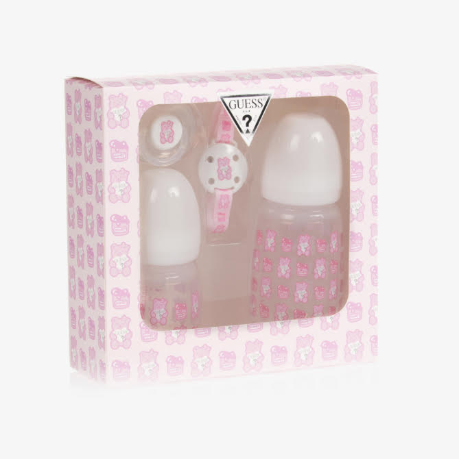 Guess Girl Pink Teddy Bottles & Dummy Set