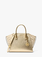 Load image into Gallery viewer, Michael Kors AVRIL LARGE METALLIC LEATHER AND LOGO SHOULDER BAG

