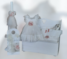 Load image into Gallery viewer, Christening Girls Romantic Set With Wooden Bench Box
