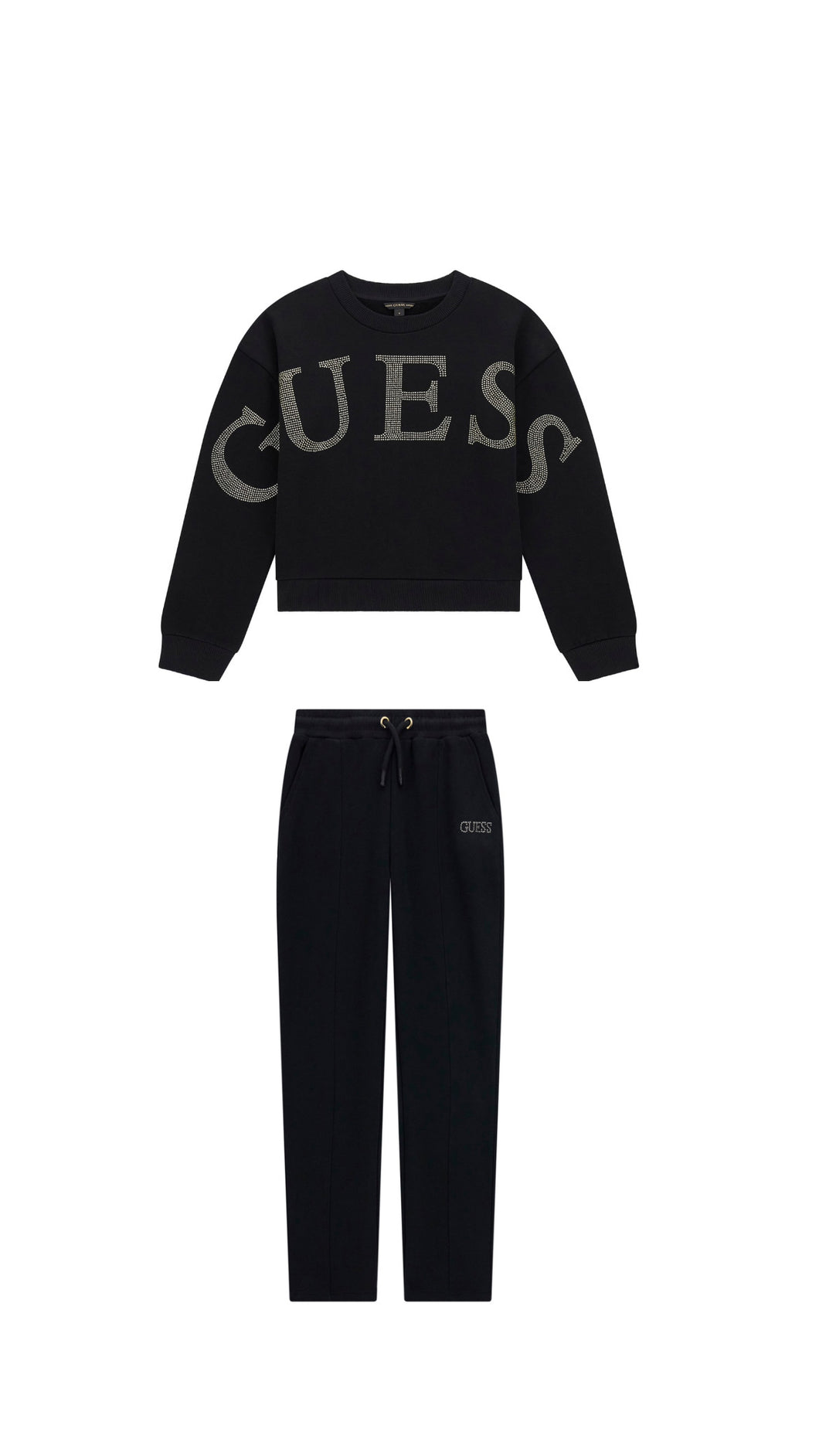Guess Girls Black Tracksuits Gold Strass Logo