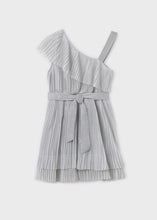 Load image into Gallery viewer, Mayoral Girl Silver Asymmetrical Pleated Dress (6977) (55)

