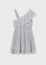 Load image into Gallery viewer, Mayoral Girl Silver Asymmetrical Pleated Dress (6977) (55)
