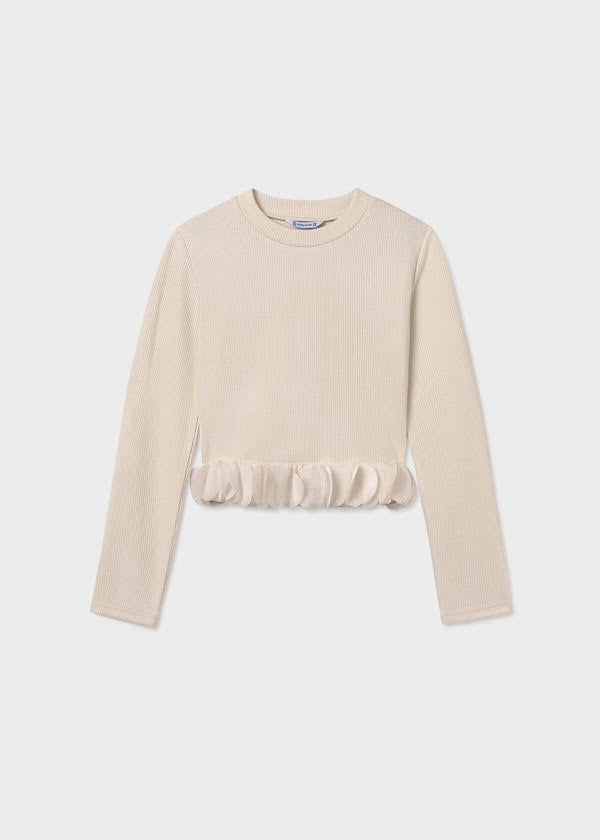 Mayoral Girls Ecrou Ruffle Hemmed T-shirt (7030) (31)