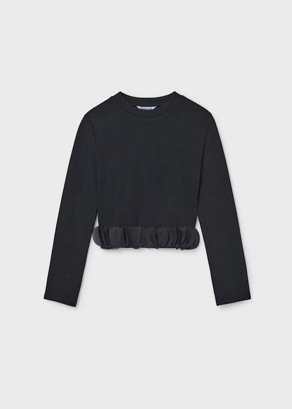 Mayoral Girls Black Ruffle Hemmed T-shirt (7030) (32)