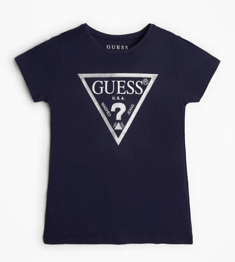 Guess Girls Navy Blue Foil Logo T-Shirt (Basic)